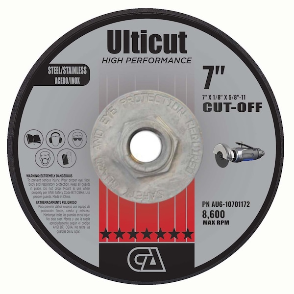 Continental Abrasives 7" x 1/8" x 5/8-11" Ulticut T27 Depressed Center Cutting and Grinding and Notching Wheel AU6-10701172 - main